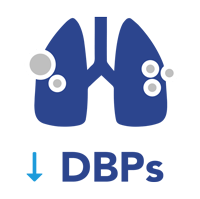A blue icon of a person 's lungs with a arrow pointing down.