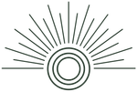 Rising sun with concentric circles and radiating lines.