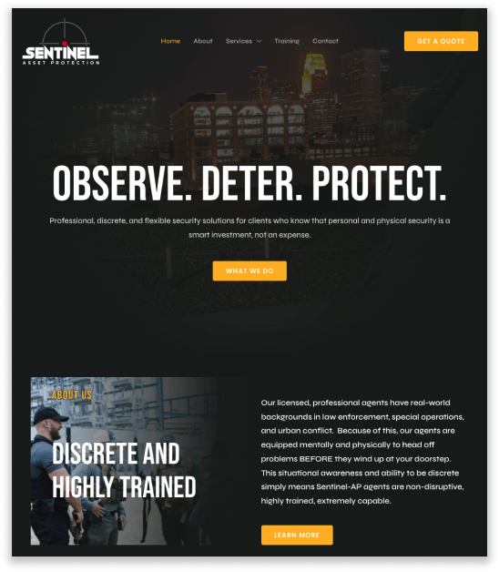 Sentinel Asset Protection desktop website view