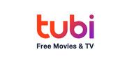 Tubi logo: Orange to purple gradient text, "tubi" over "Free Movies & TV" in black text.