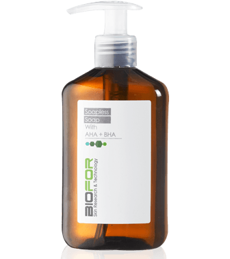 A brown bottle with a white label that says biofor