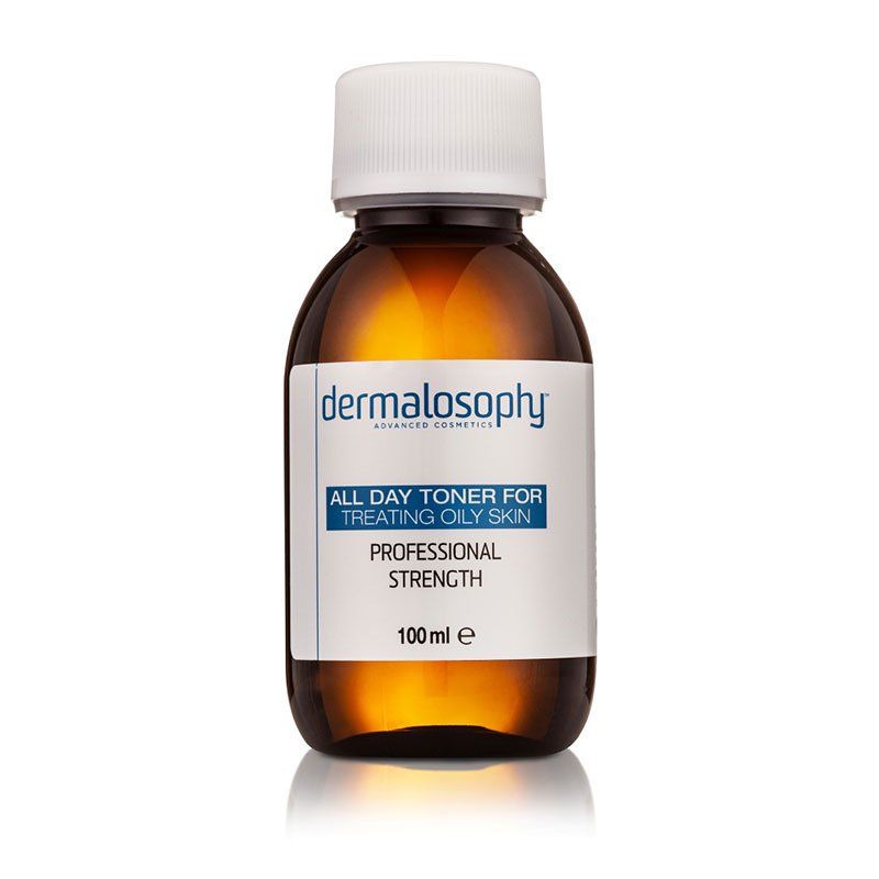 A bottle of dermalosophy all day toner for treating oily skin