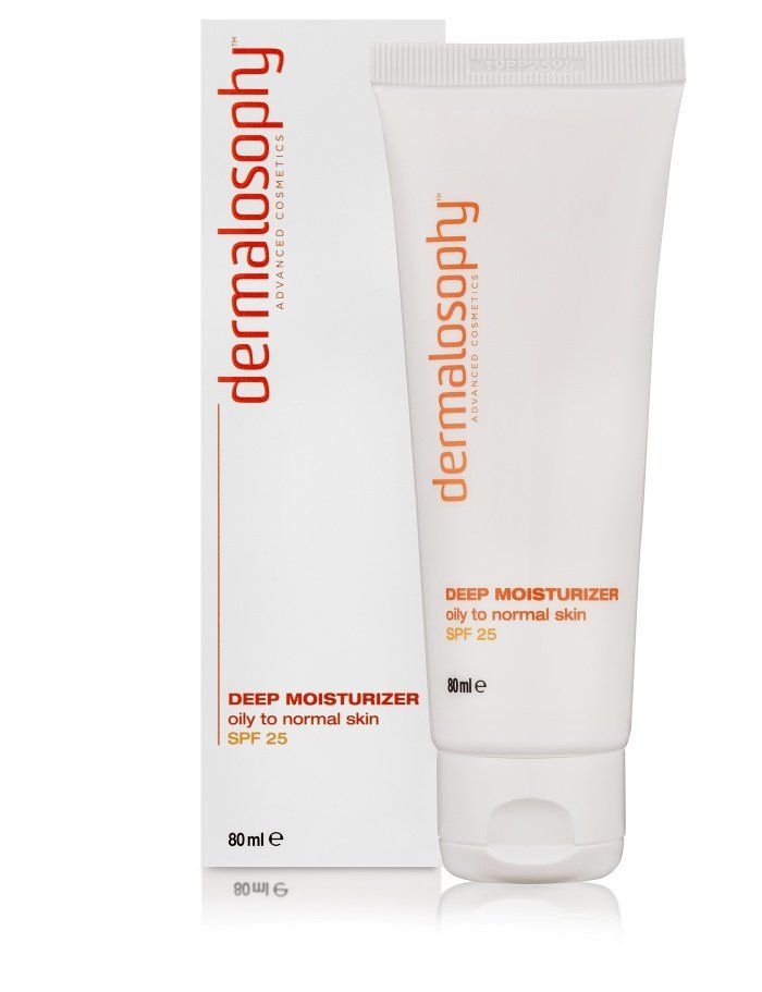 A tube of dermalosophy deep moisturizer sits next to its box