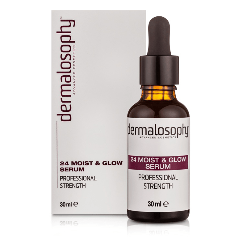 A bottle of dermalosophy professional strength 24 moist & glow serum