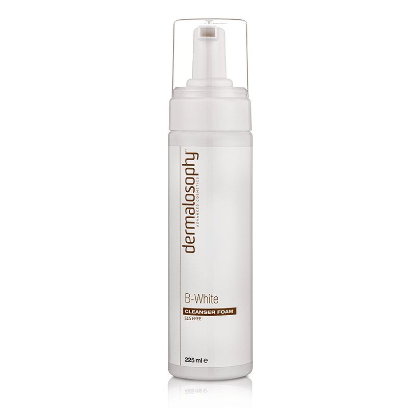 A white bottle of dermalosophy b-white cleansing mousse