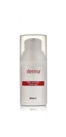 A white bottle of derma facial cream on a white background.