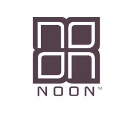 A brown and white logo for NOON cosmeceuticals