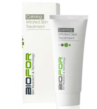 A tube of biofor calming irritated skin treatment