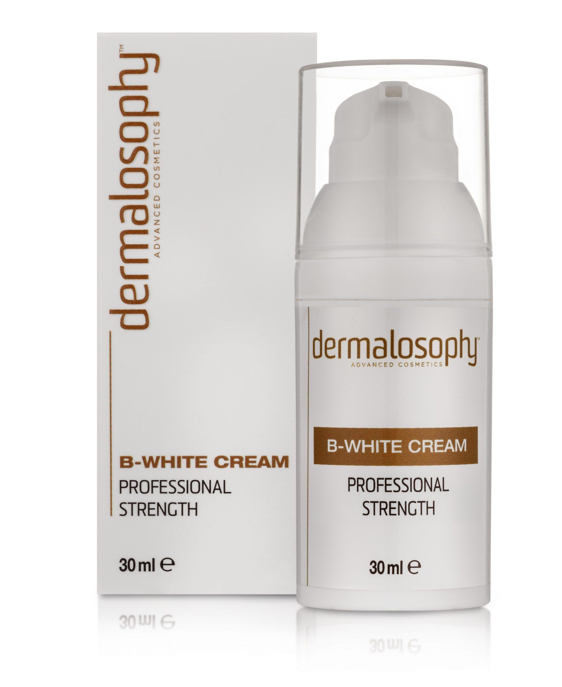 A bottle of dermalosophy b-white cream professional strength