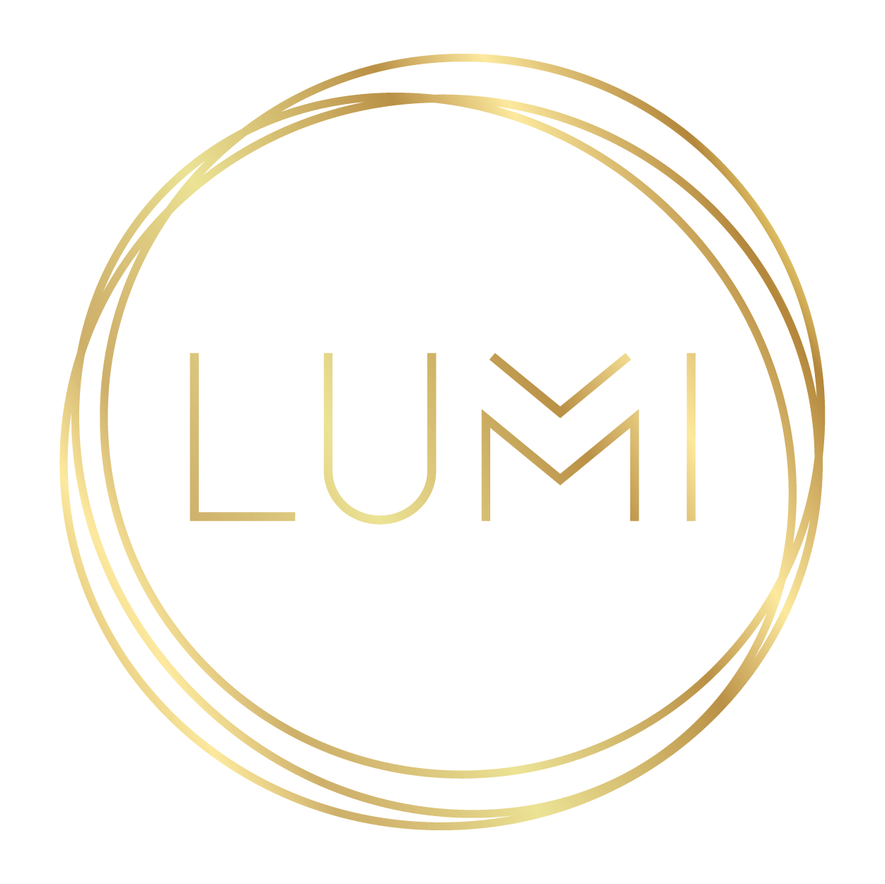 A gold circle with the word lumi inside of it
