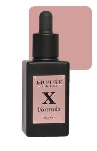 A bottle of kb pure x formula with a dropper on a white background.
