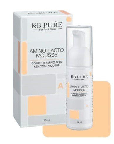 A bottle of kb pure amino lacto mousse next to a box