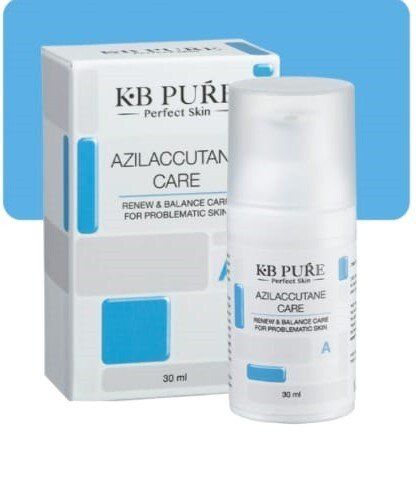 A bottle of kb pure azilaccutan care next to a box