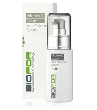 A bottle of biofor vitamin c serum anti oxidant serum