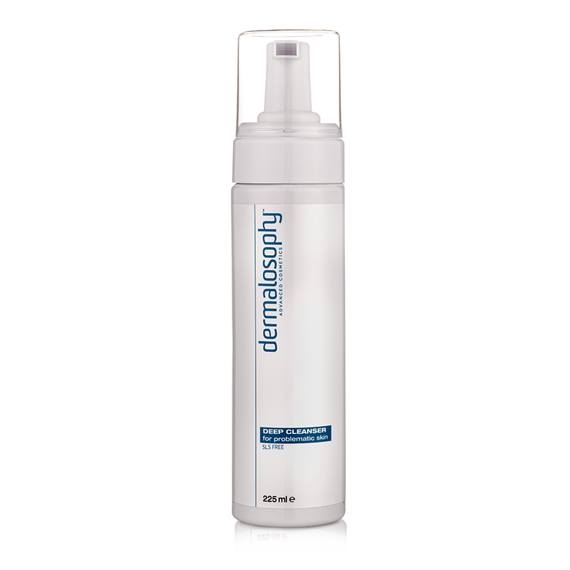 A bottle of dermalosophy foaming cleanser on a white background