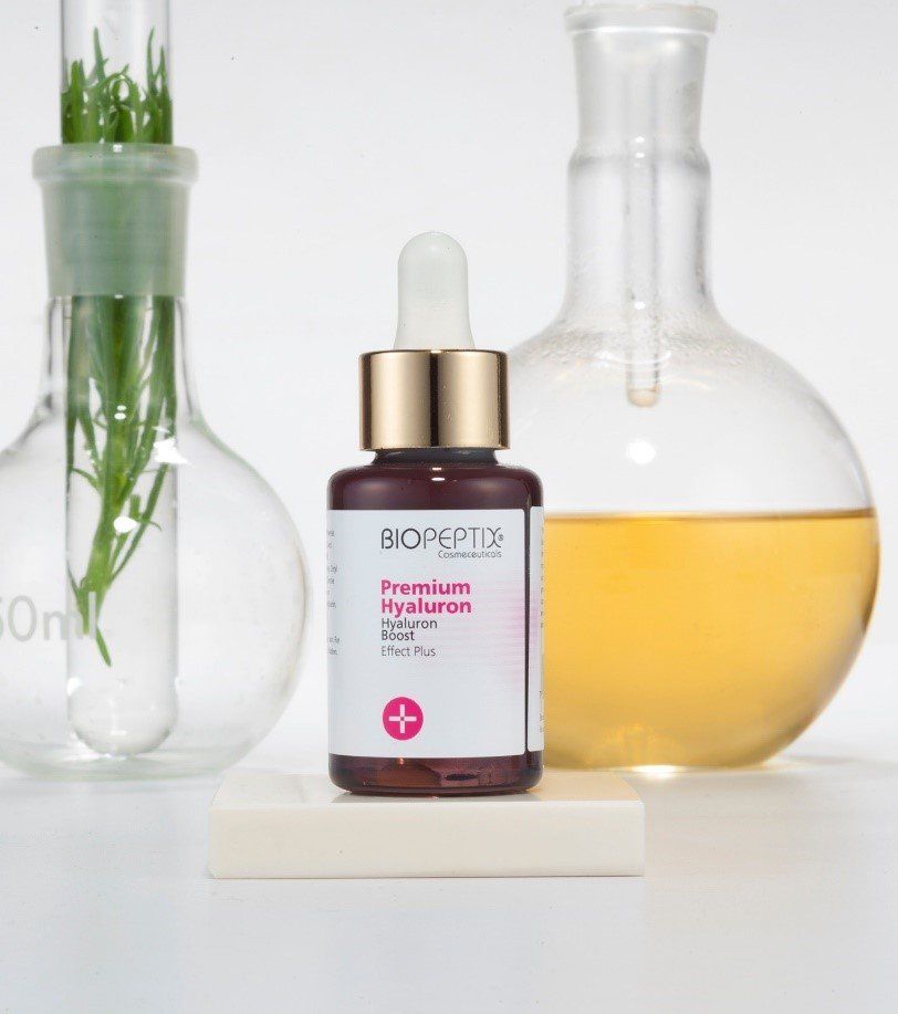 A bottle of biopeptide premium hyaluronic acid serum