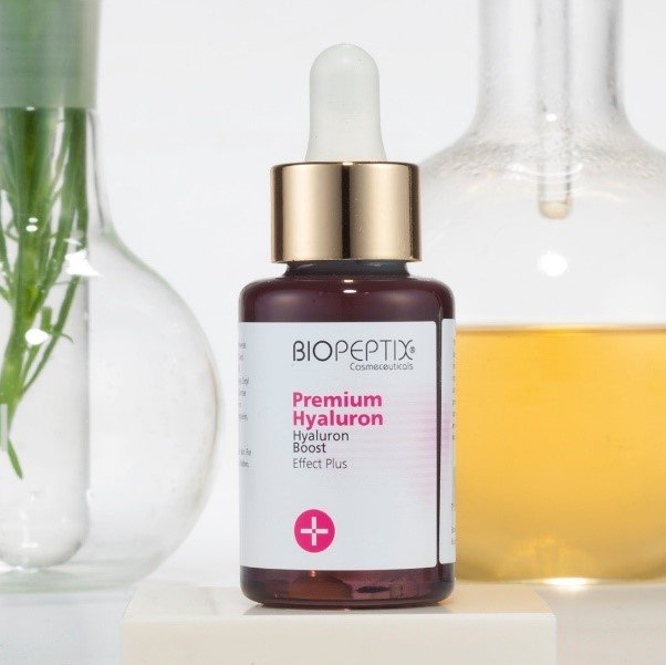 A bottle of biopeptide premium hyaluronic acid