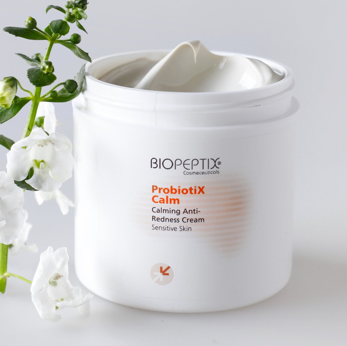 A jar of biopeptix probiotix calm calming anti redness cream