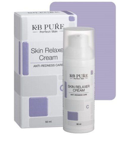 A bottle of kb pure skin relaxer cream next to a box