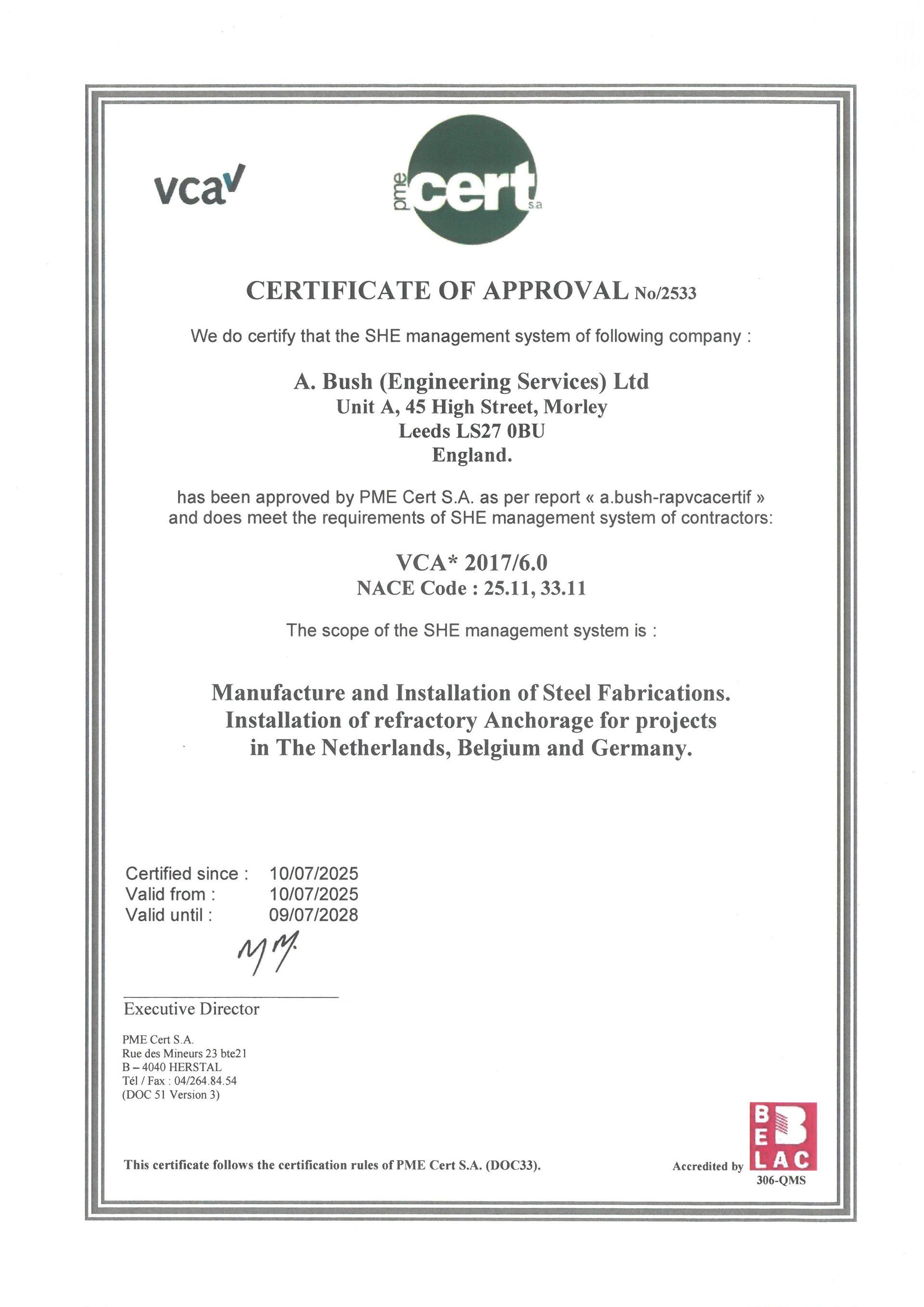 VCA Certificate