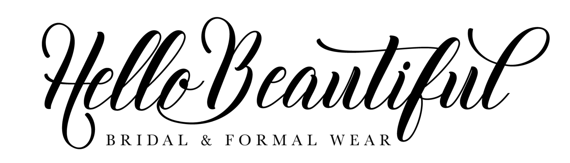 Hello Beautiful bridal and formal wear logo in black script on a white background