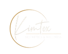 Gold circular logo with pale script text reading &ldquo;Kimtox Aesthetics & Wellness&rdquo;