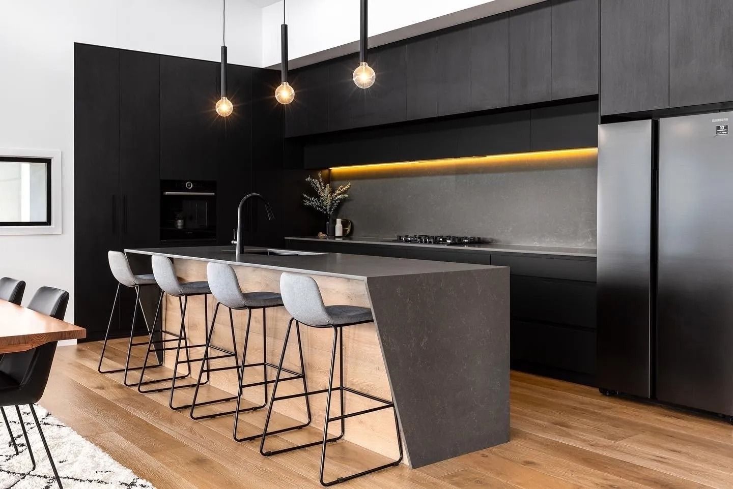 Modern Kitchen with Black Cabinetry — Platinum Kitchens & Bathrooms in North Boambee Valley, NSW