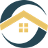 A house with a roof and two windows is in a circle.