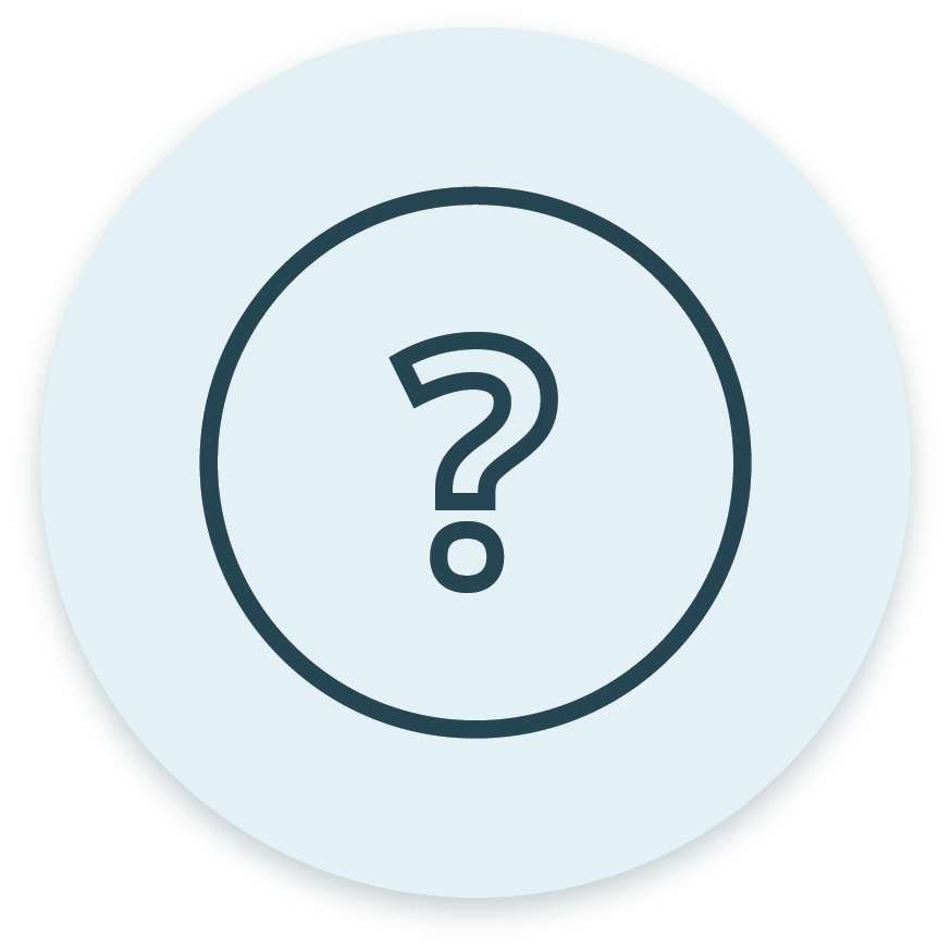 A question mark in a circle on a blue background.