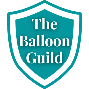 a blue and white logo for the balloon guild