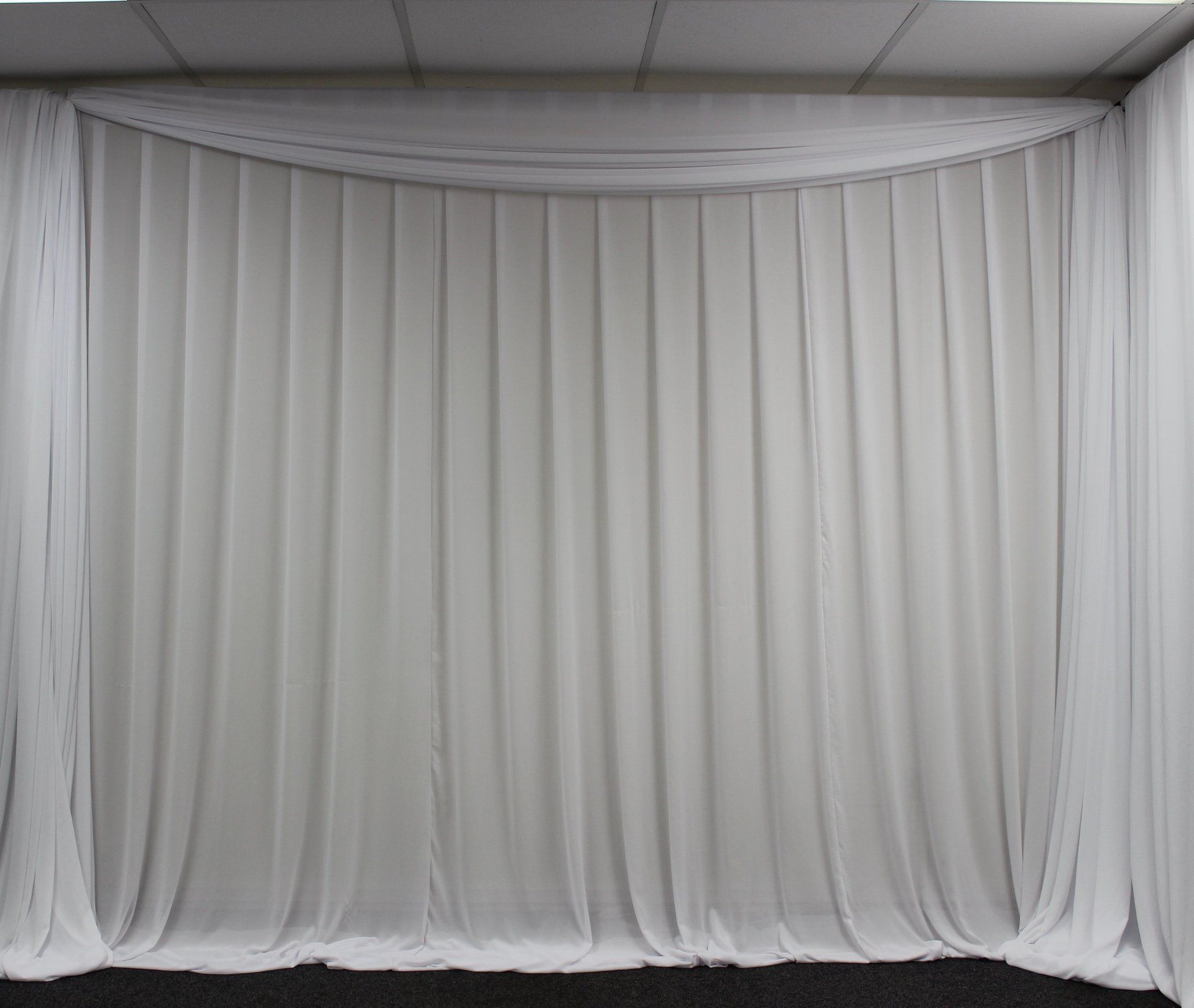 White Chiffon wall drape Shown