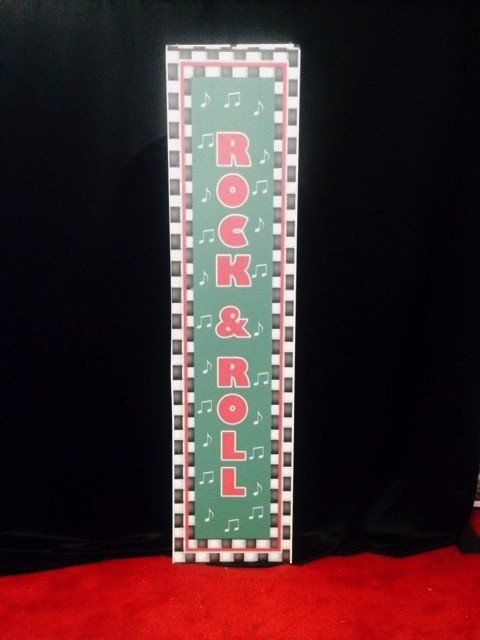 Prop 50s rock & roll tall sign green