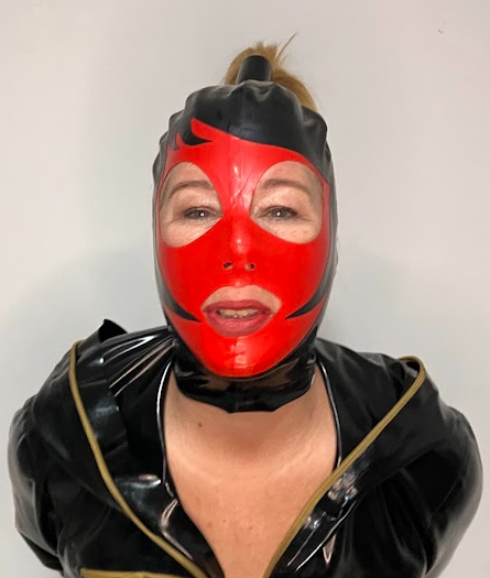 Red Flame Ponytail Latex Hood