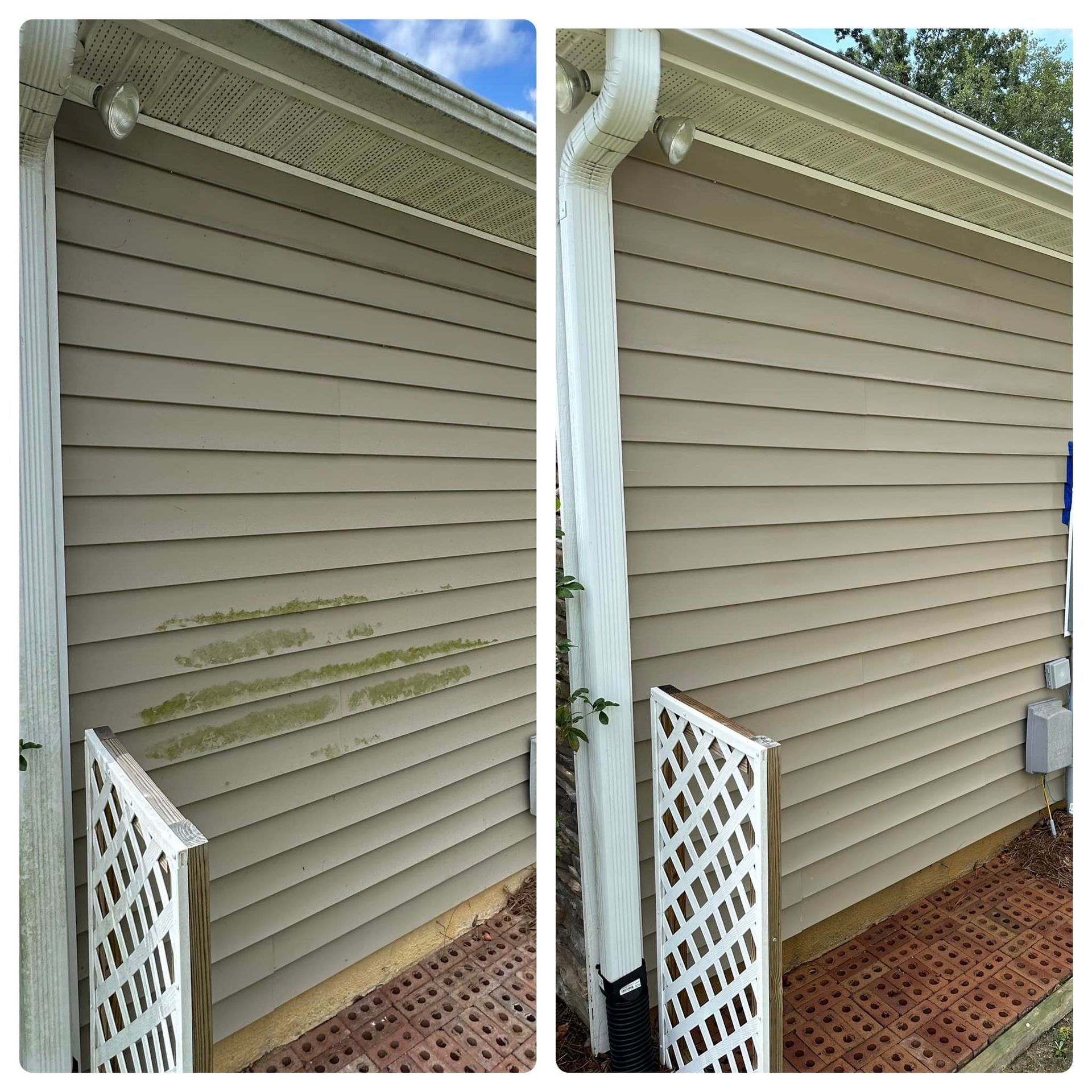 A Before And After Photo Of A House's Siding Being Cleaned - Lexington, SC - Big Wave Softwash