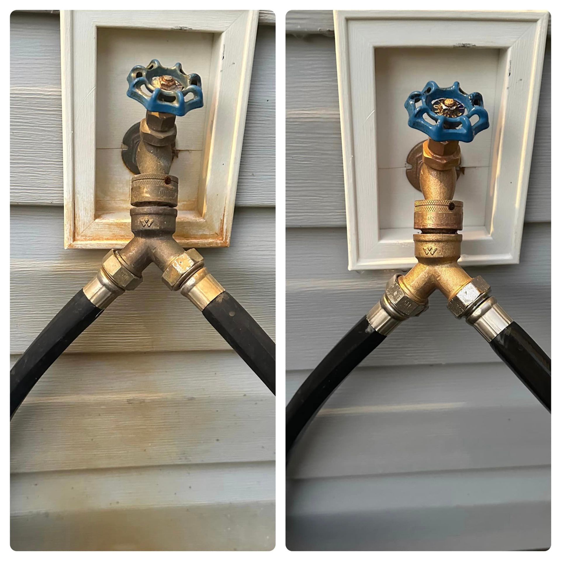 A Before And After Picture of A Faucet On A House - Lexington, SC - Big Wave Softwash