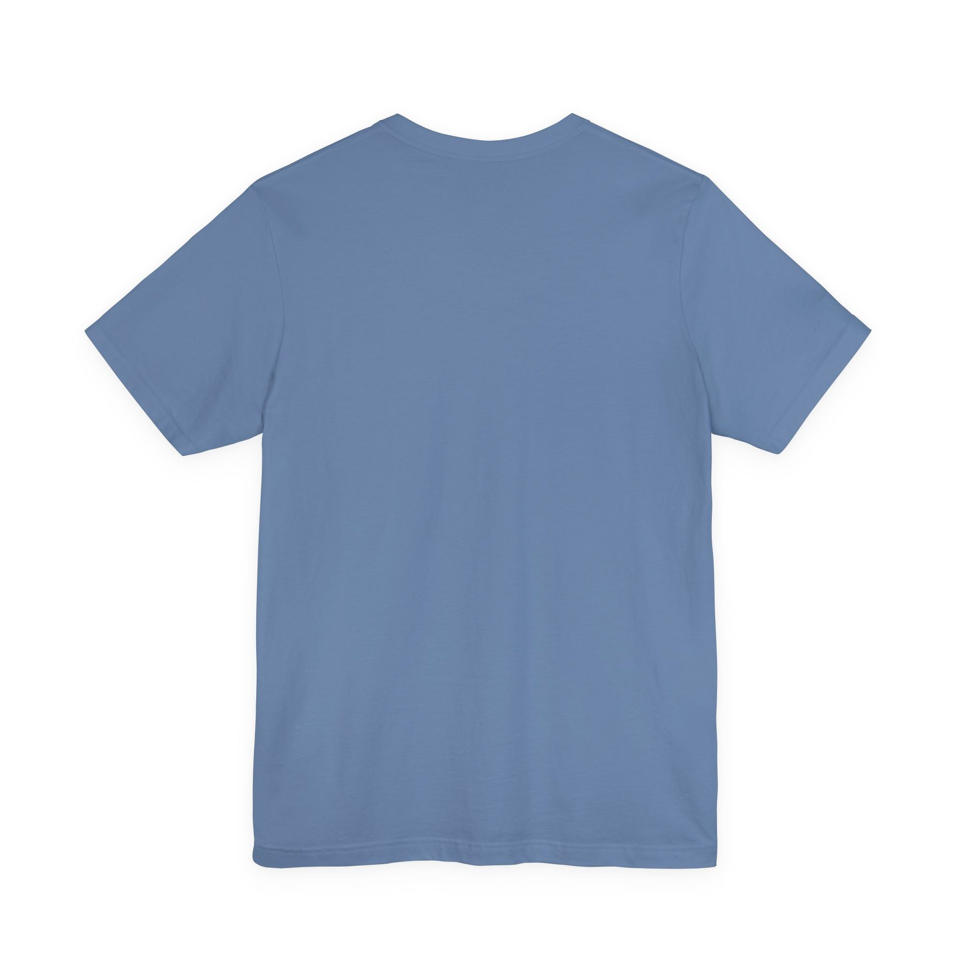 Man wearing a blue t-shirt with 