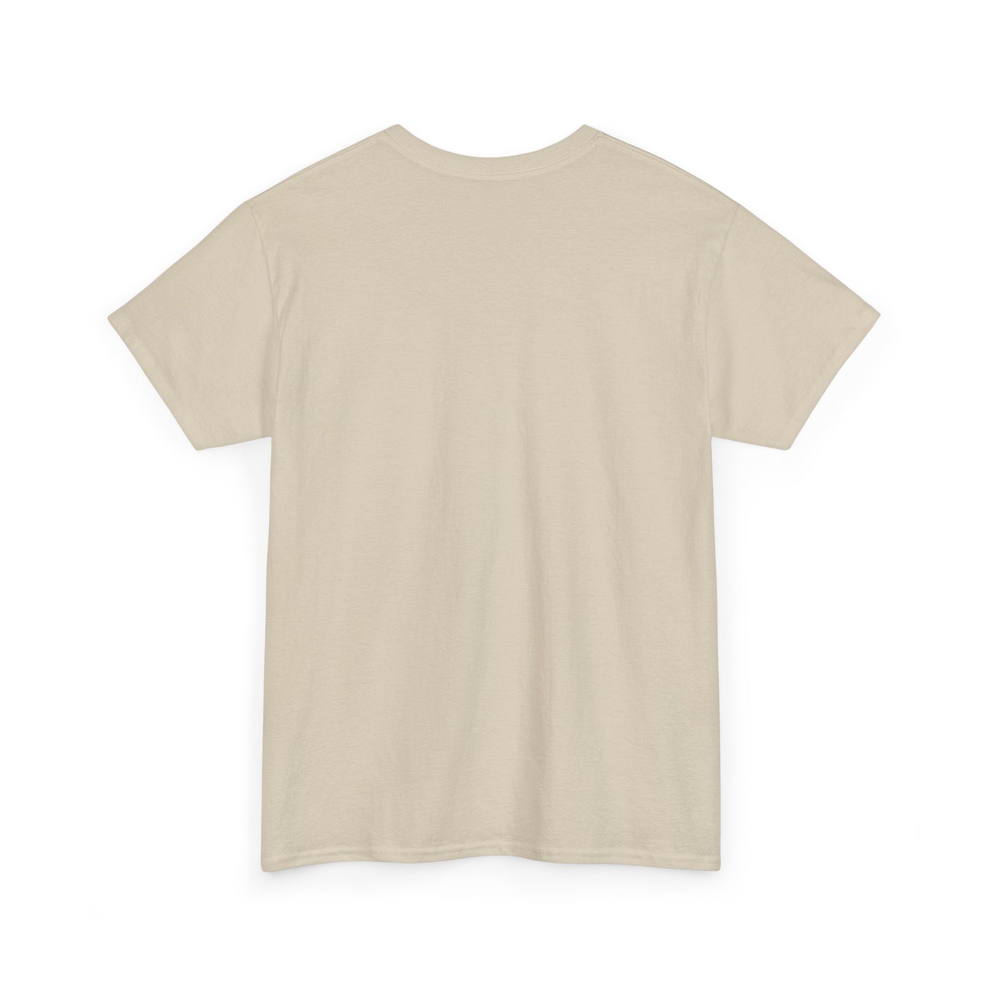 Man wearing a beige t-shirt with 