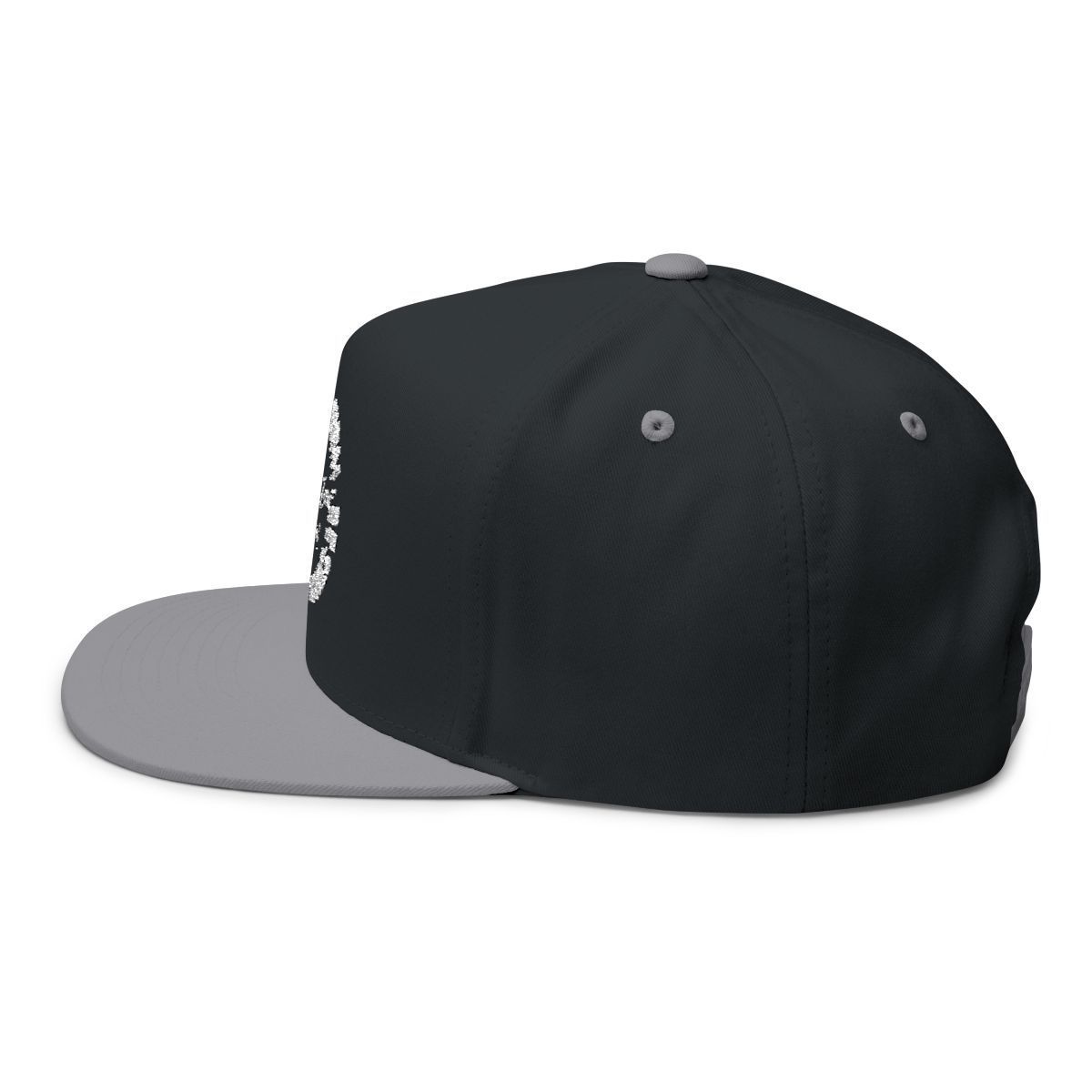Back view of a black baseball cap with gray accents and adjustable snap closure.