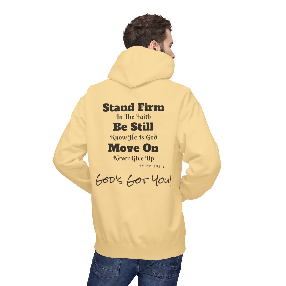 Hoodie with white text: