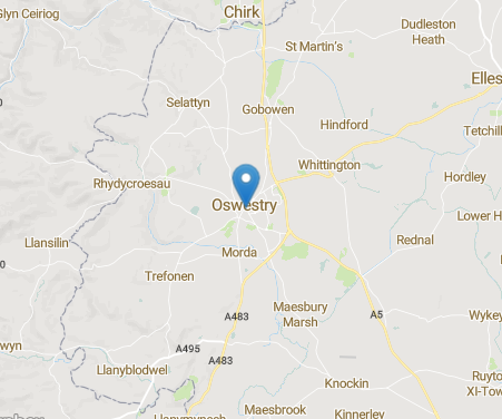 A map showing the location of Oswestry Locksmiths