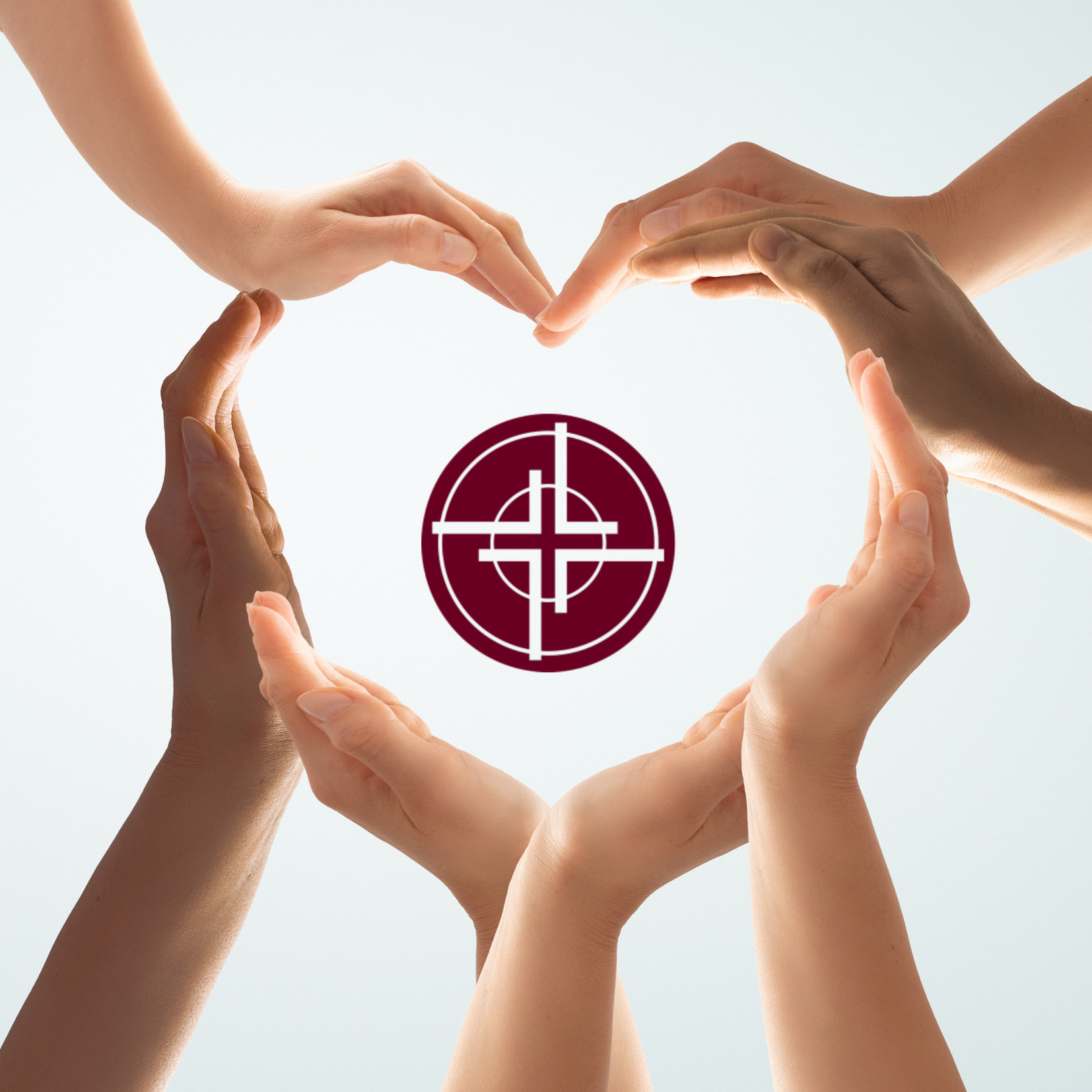 Stewardship Season 2023, graphic showing hands forming a heart around the Acton Congregational Church logo.