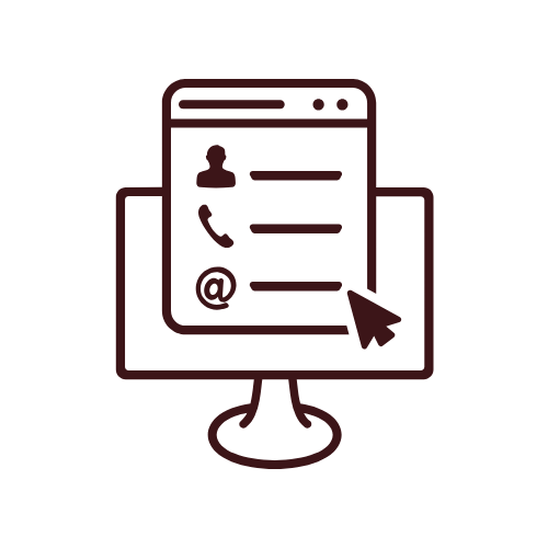 Computer screen displaying contact information, including a person icon, phone, and email.