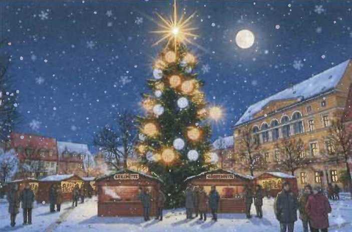 Ein künstlich generiertes Bild zeigt den Weihnachtsmarkt in Delitzsch.