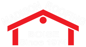 Madison Roofing logo: Red house outline with 