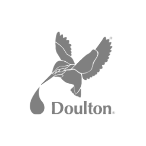 A logo for doulton with a hummingbird and a drop of liquid