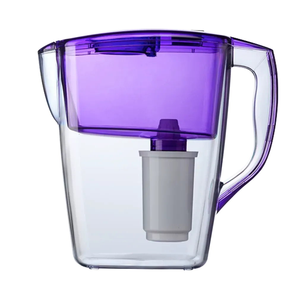 A purple water filter with a gray filter in it