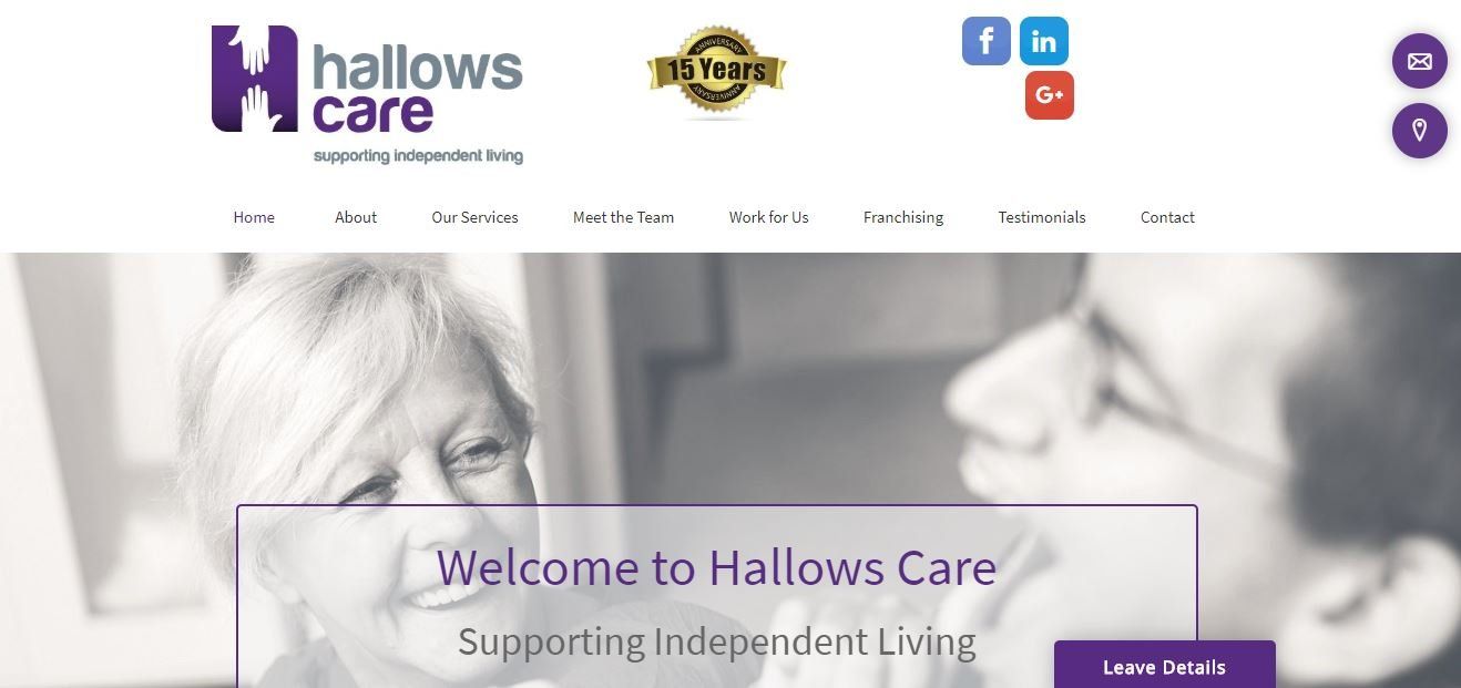 The website for hallows care shows a man and a woman