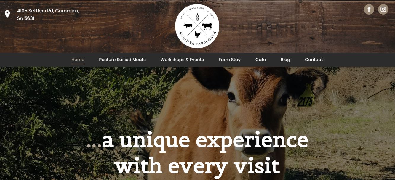 A website with a picture of a cow and the words `` a unique experience with every visit ''.