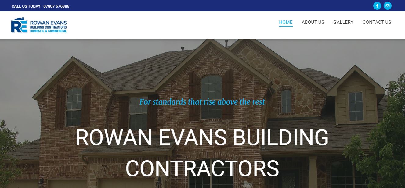The website for rowan evans building contractors shows a large brick house.