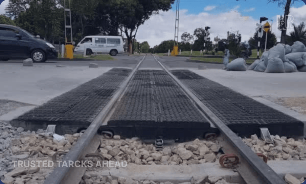 Level crossing safety equipment with barriers, semaphores, warning lights, and train detection syste